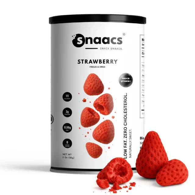 SNAACS Freeze-Dried Strawberry Snack in Canister with Real Fruit Pieces