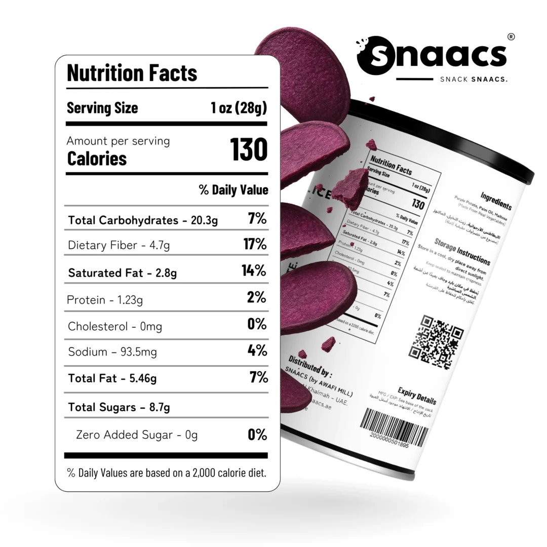 Nutrition Label of SNAACS Air-Fried Purple Potato Slices