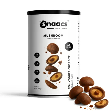 SNAACS Air-Fried Whole Mushrooms in Canister with Crispy Veggie Pieces