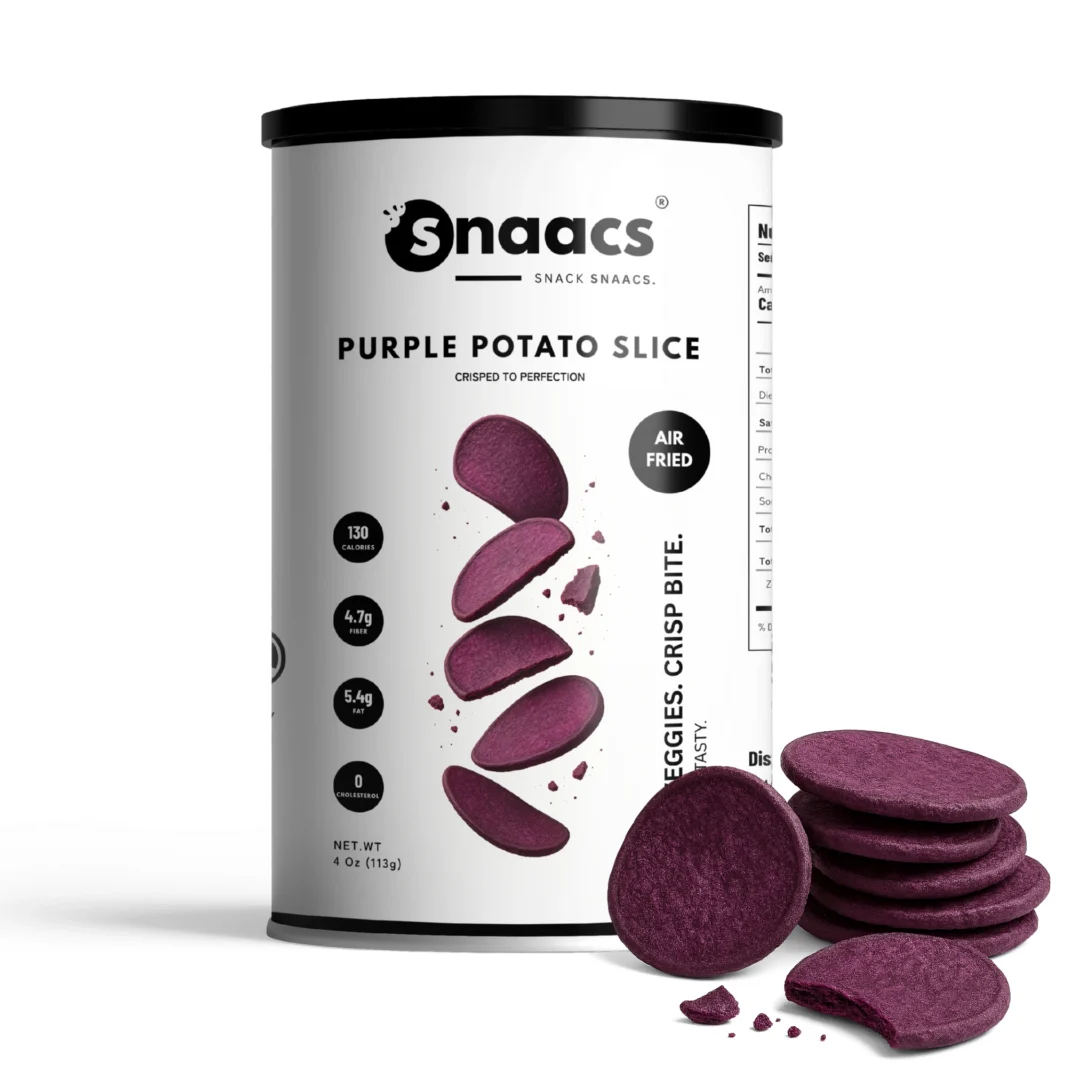 SNAACS Air-Dried Purple Potato Slices in Canister with Real Veggie Pieces