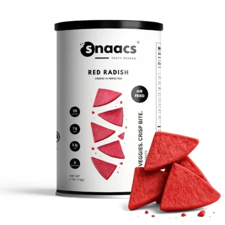 SNAACS Air-Fried Red Radish Slices in Canister with Crispy Veggie Chips