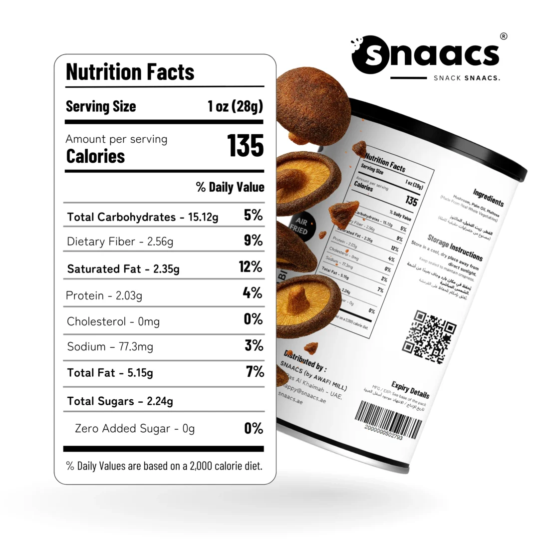 Nutrition Information of SNAACS Air-Fried Whole Mushrooms