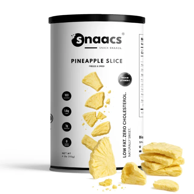 SNAACS Freeze-Dried Pineapple Slices in Canister with Real Fruit Pieces