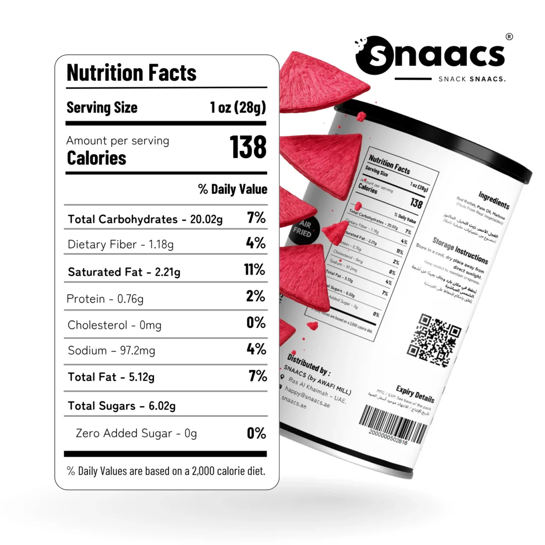 Nutrition Facts of SNAACS Air-Fried Red Radish Slices