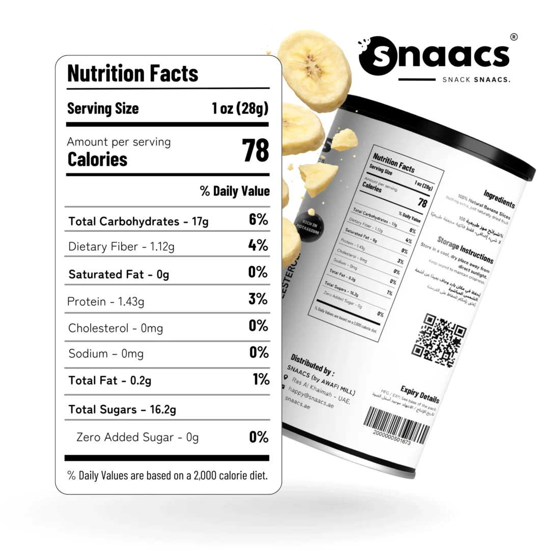 Nutrition Information of SNAACS Freeze-Dried Banana Slices