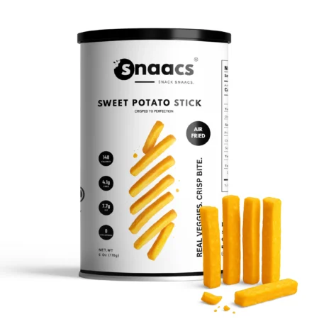 SNAACS Air-Fried Sweet Potato Sticks in Canister with Crispy Veggie Pieces