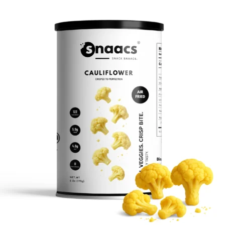 SNAACS Air-Fried Cauliflower in Canister with Crispy White Veggie Pieces