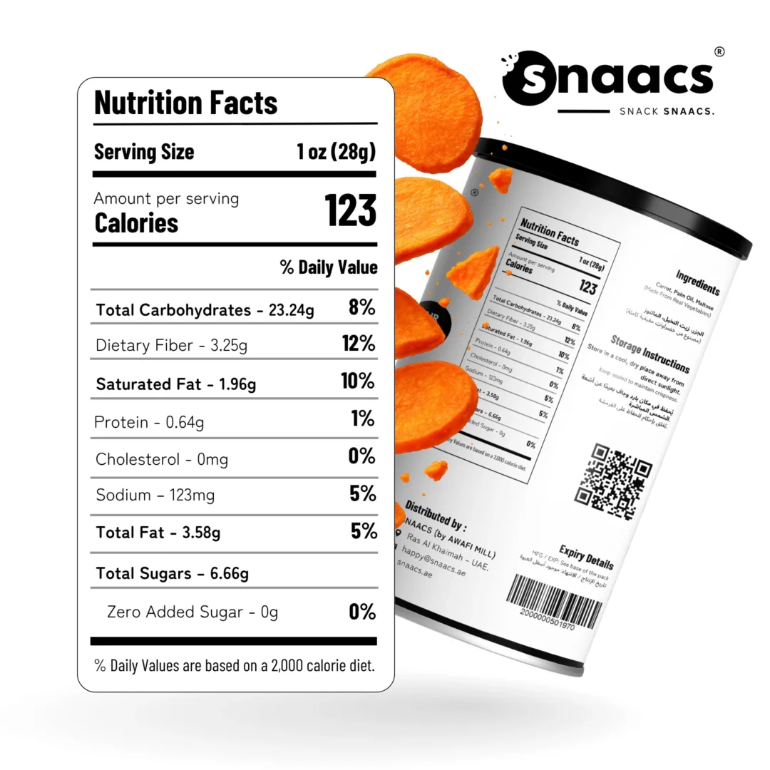 Nutrition Label of SNAACS Air-Fried Carrot Slices