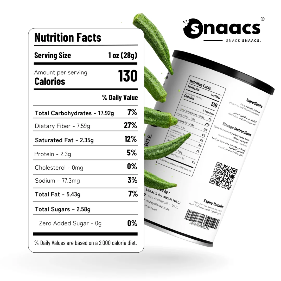 Nutrition Label of SNAACS Air-Fried Whole Okra