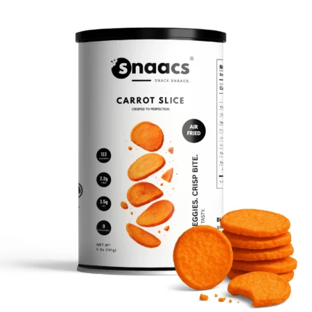 SNAACS Air-Fried Carrot Slices in Canister with Crispy Veggie Chips
