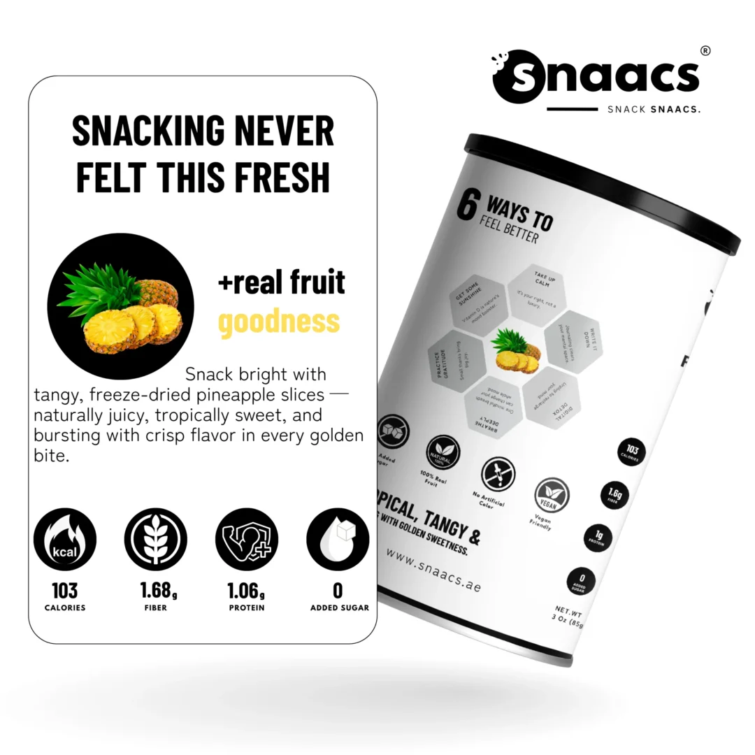 SNAACS Pineapple Slices with Real Fruit Icons and Wellness Claims
