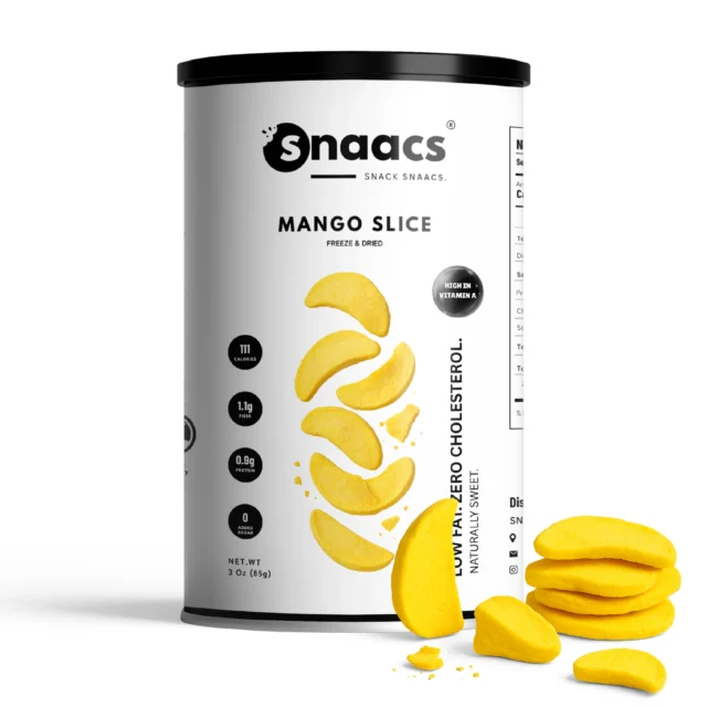 SNAACS Freeze-Dried Mango Slices in Canister with Real Fruit Pieces